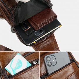 Men Genuine Leather Large Capacity Multi-pocket Wear Resistant Chest Bag Crossbody Bag Men Genuine Leather Large Capacity Multi-pocket Wear Resistant Chest Bag Crossbody Bag