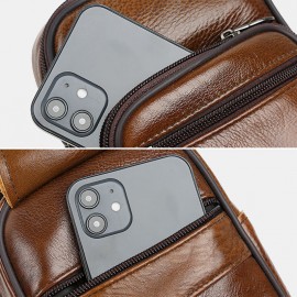 Men Genuine Leather Large Capacity Multi-pocket Wear Resistant Chest Bag Crossbody Bag Men Genuine Leather Large Capacity Multi-pocket Wear Resistant Chest Bag Crossbody Bag