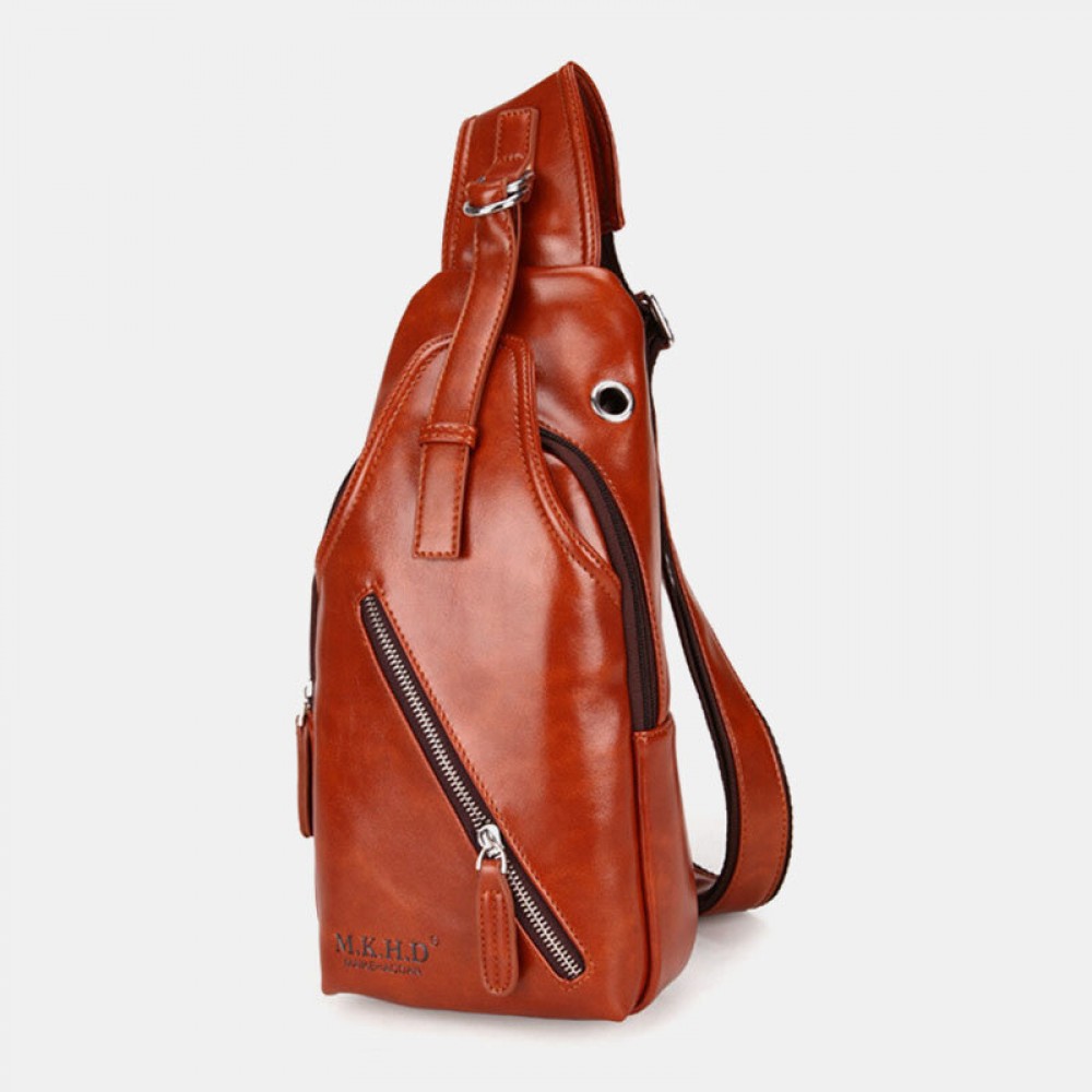 Men Faux Leather Oil Leather Business Casual Travel Waterproof Shoulder Bag Chest Bag Men Faux Leather Oil Leather Business Casual Travel Waterproof Shoulder Bag Chest Bag