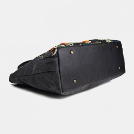 Women Canvas Ethnic Style Embroidered Floral Large Capacity Handbag Shoulder Bag Tote